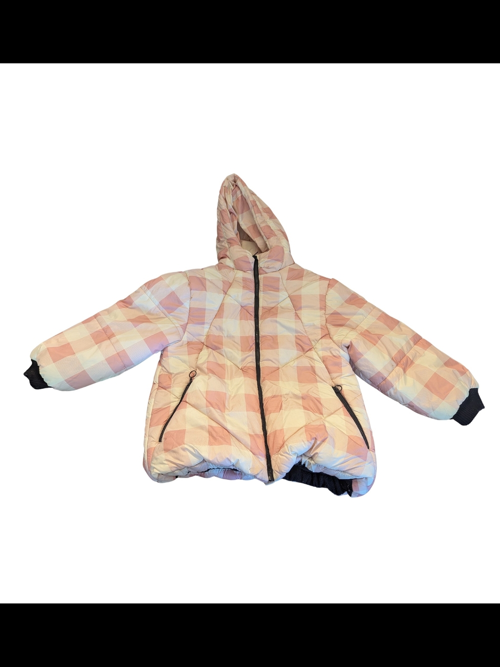EUC Urban Republic Girls 14 16 Large Plaid Hooded Puffer Jacket Pink Cream